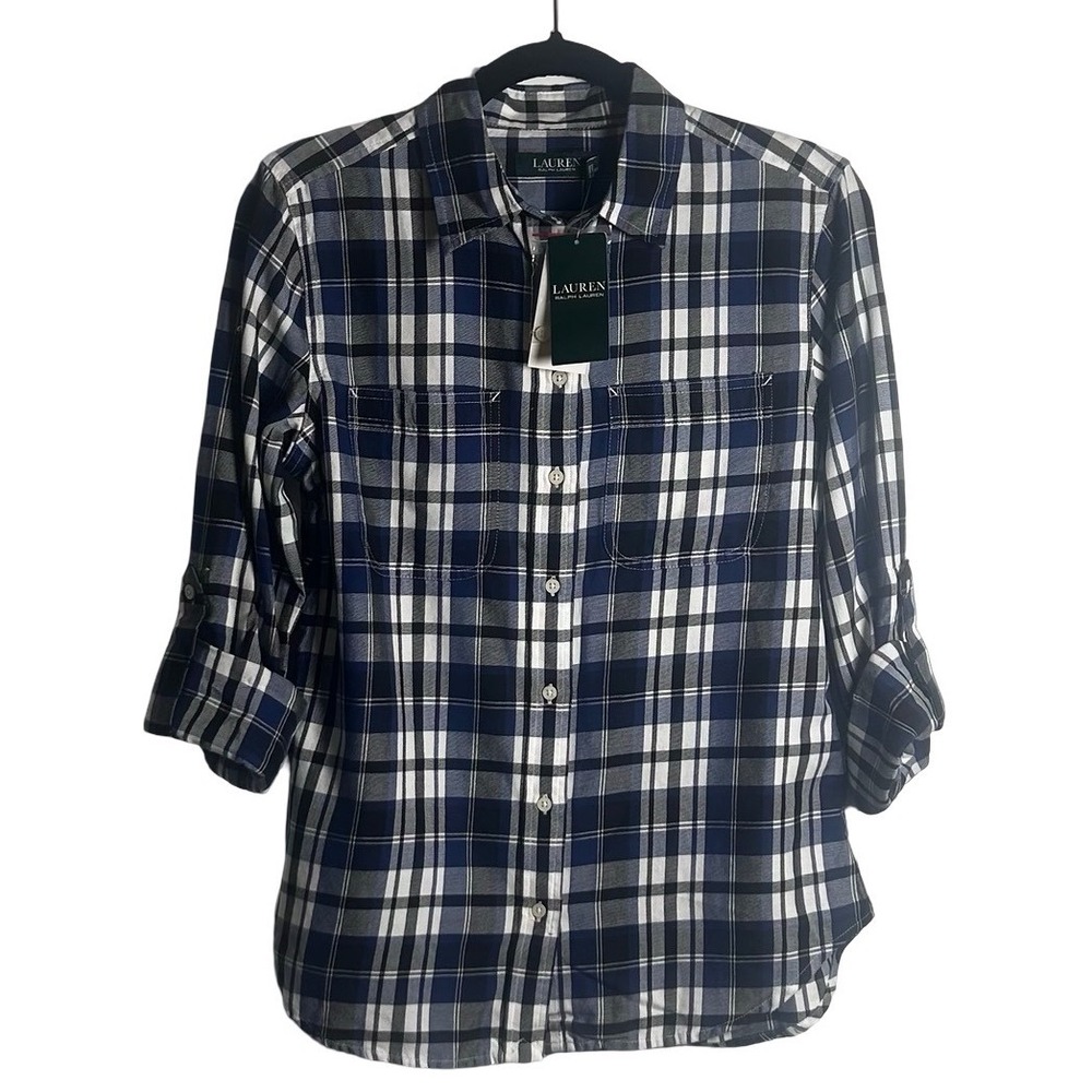 Lauren Ralph Lauren Plaid Cotton Roll Tab Button Down Shirt Women's Size Small